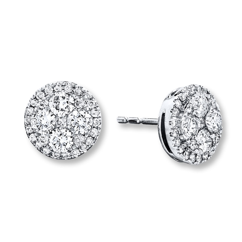 Main Image 1 of Previously Owned Diamond Stud Earrings 7/8 ct tw Round-cut 14K White Gold