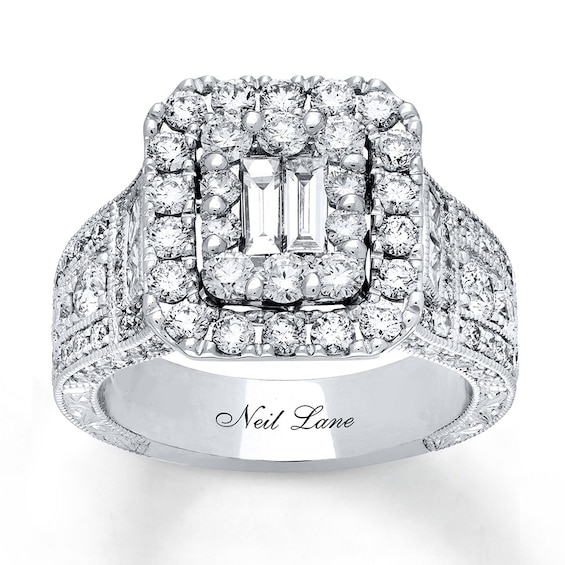 Previously Owned Neil Lane Engagement Ring 2-3/4 ct tw Princess & Round-cut Diamonds 14K White Gold