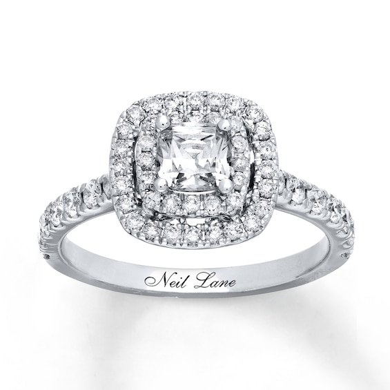 Previously Owned Neil Lane Engagement Ring 1-1/8 ct tw Cushion & Round-cut Diamonds 14K White Gold - Size 5