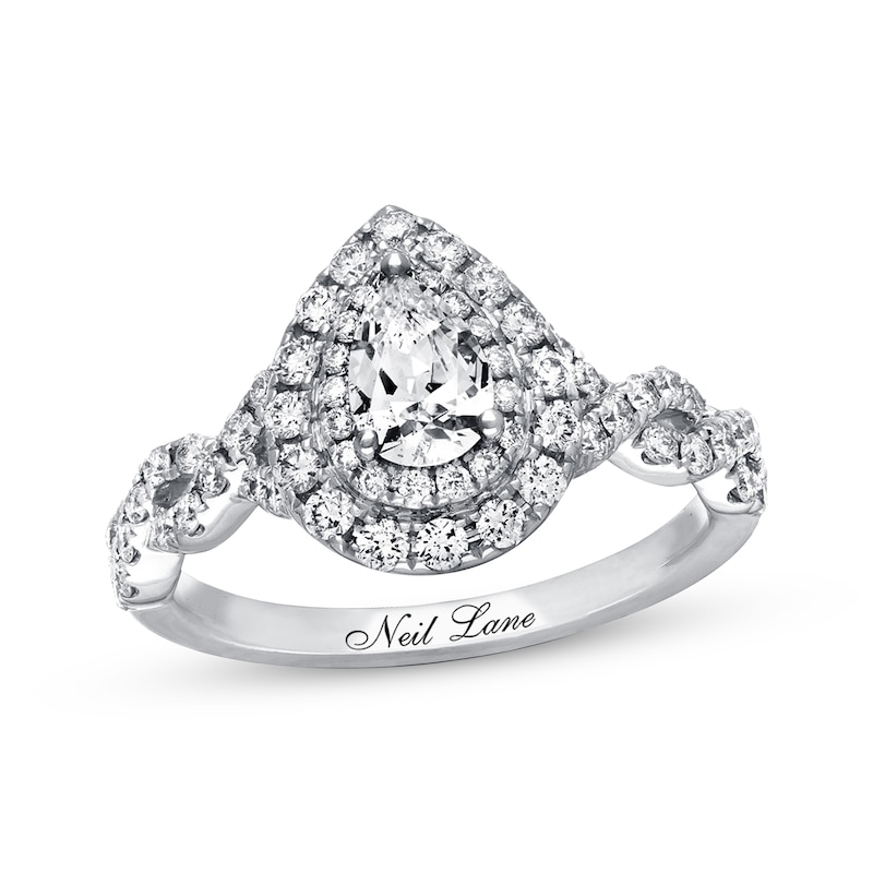 Main Image 1 of Previously Owned Neil Lane Engagement Ring 1-1/8 ct tw Pear & Round-cut Diamonds 14K White Gold - Size 9.75