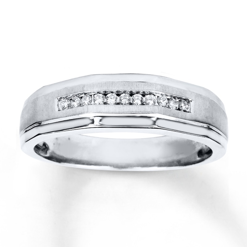 Main Image 1 of Previously Owned Men's Diamond Band 1/10 ct tw Round-cut 10K White Gold