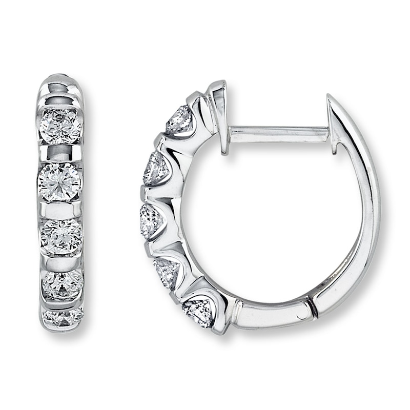 Main Image 1 of Previously Owned Diamond Hoop Earrings 1 ct tw Round-cut 14K White Gold