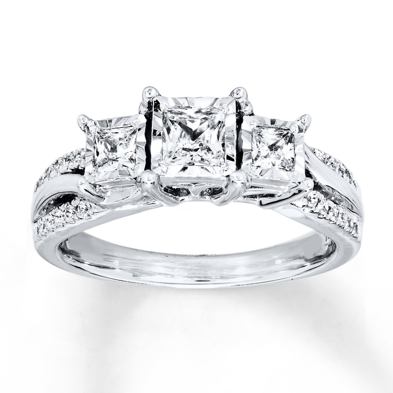 Main Image 1 of Previously Owned Diamond Ring 3/4 ct tw Princess & Round-cut  14K White Gold