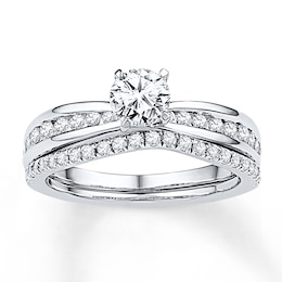 Previously Owned Diamond Bridal Set 7/8 ct tw Round-cut 14K White Gold