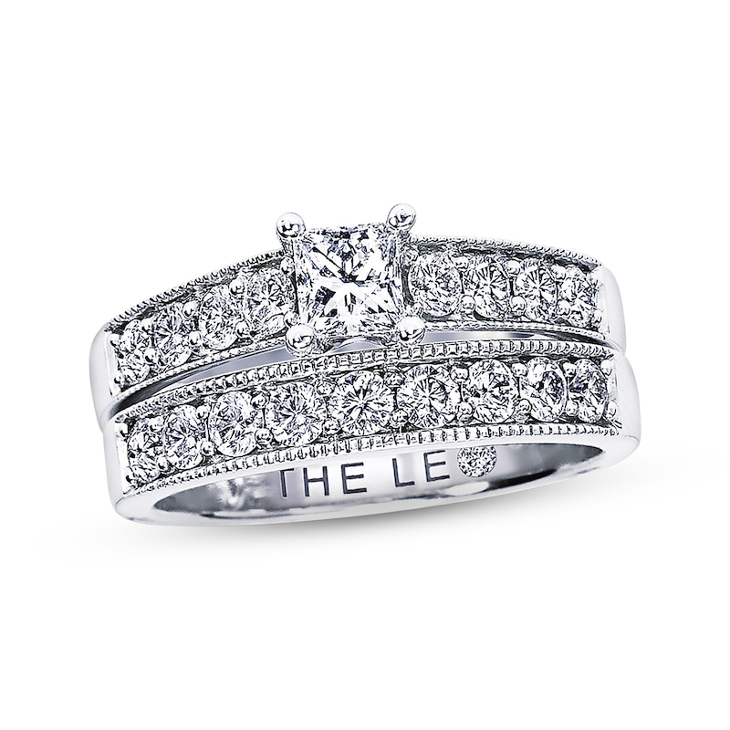 Main Image 1 of Previously Owned THE LEO Diamond Bridal Set 1-1/4 ct tw Princess & Round-Cut 14K White Gold/Platinum