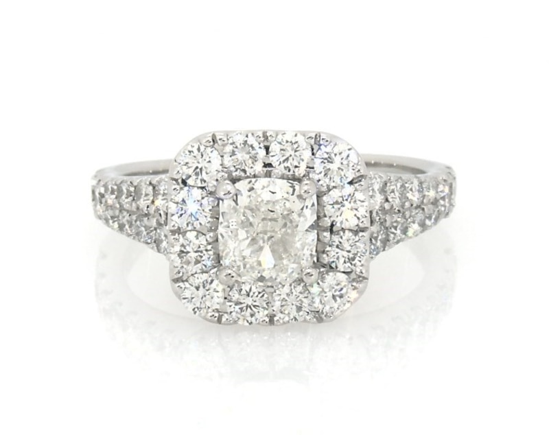 Main Image 1 of Previously Owned Neil Lane Diamond Engagement Ring 2-1/6 ct tw Cushion-cut 14K White Gold Size 5.5