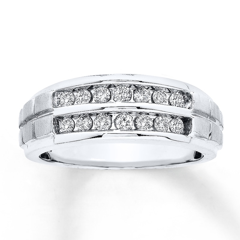 Main Image 1 of Previously Owned Men's Wedding Band 1/2 ct tw Round-cut Diamonds 10K White Gold - Size 14