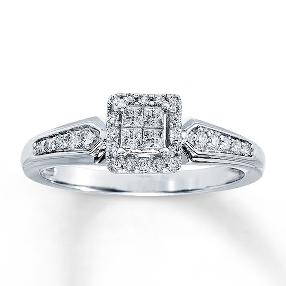 Previously Owned Previously Owned Ring 1/4 ct tw Princess & Round-cut Diamonds 10K White Gold - Size 4.75