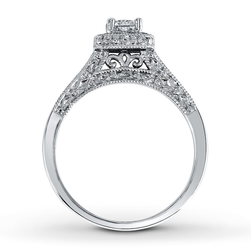 Main Image 2 of Previously Owned Diamond Engagement Ring 1/2 ct tw Princess & Round-Cut 14K White Gold - Size 4