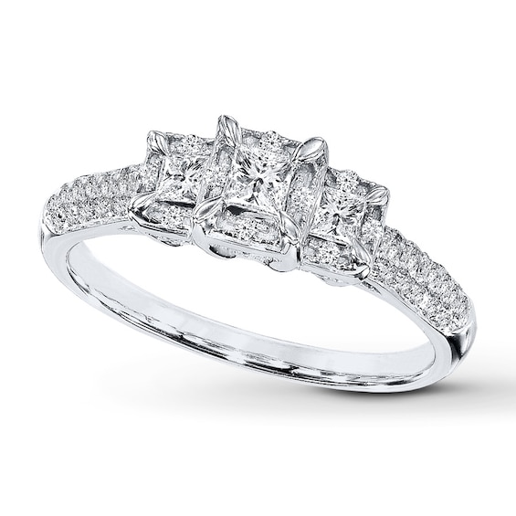 Previously Owned Diamond Engagement Ring 1/2 ct tw Princess & Round-cut 10K White Gold - Size 5