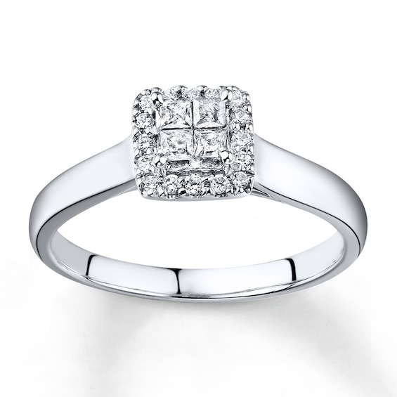 Previously Owned Diamond Engagement Ring 1/ ct tw Princess & Round-cut 10K White Gold