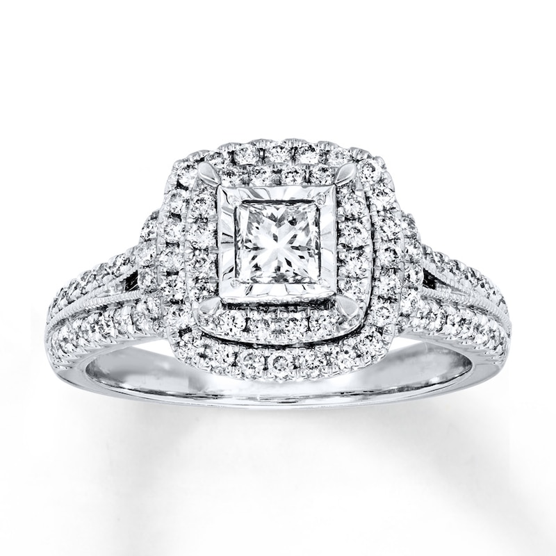 Previously Owned Engagement Ring 1 ct tw Princess & Round-cut Diamonds 14K White Gold - Size 4.5