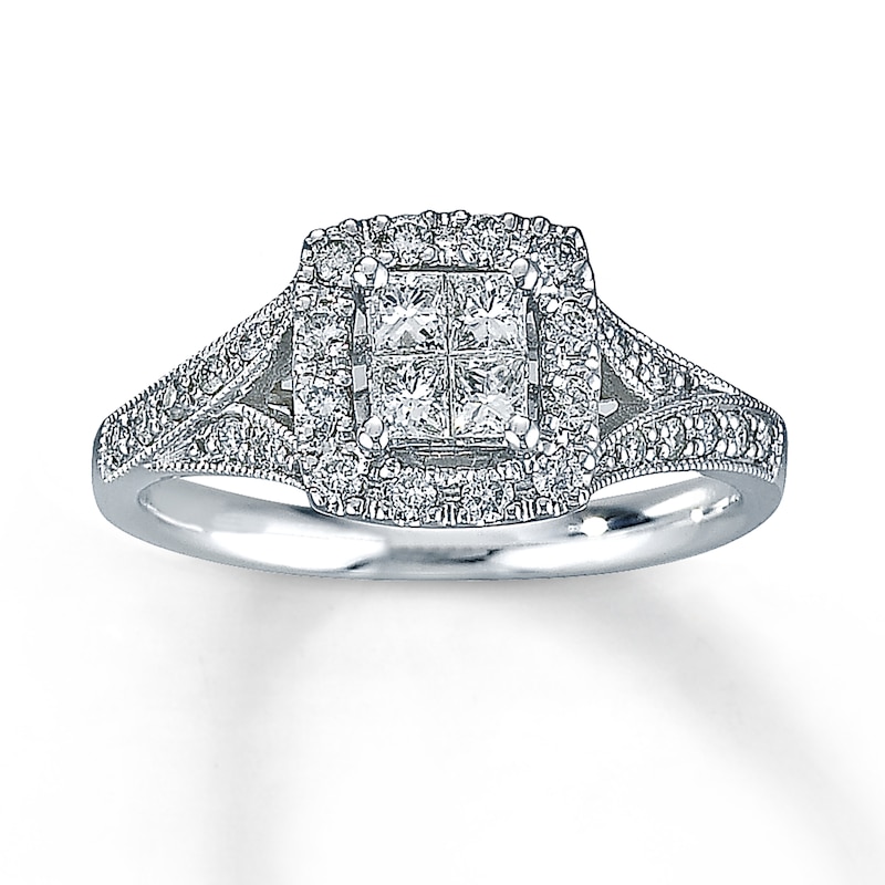 Previously Owned Diamond Engagement Ring 1/2 ct tw Princess & Round-cut ...