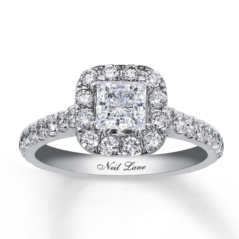 Main Image 1 of Previously Owned Neil Lane Bridal Ring 1-1/2 ct tw Princess & Round-cut Diamonds 14K White Gold - Size 4.75