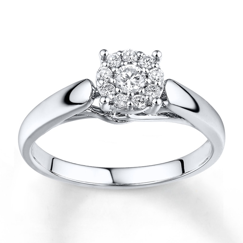 Main Image 1 of Previously Owned Diamond Engagement Ring 1/4 ct tw Round-cut 10K White Gold - Size 4.5