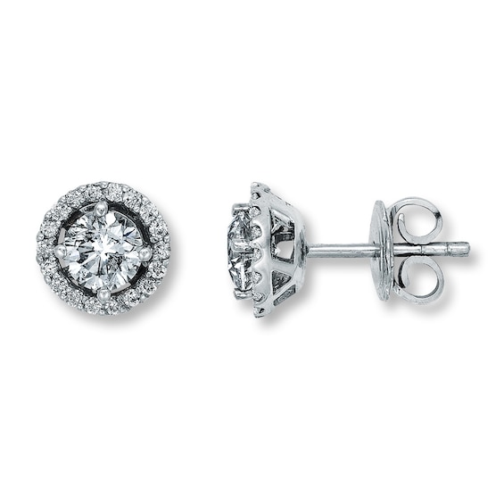 Previously Owned Diamond Halo Stud Earrings 1-1/2 ct tw Round-Cut 14K White Gold