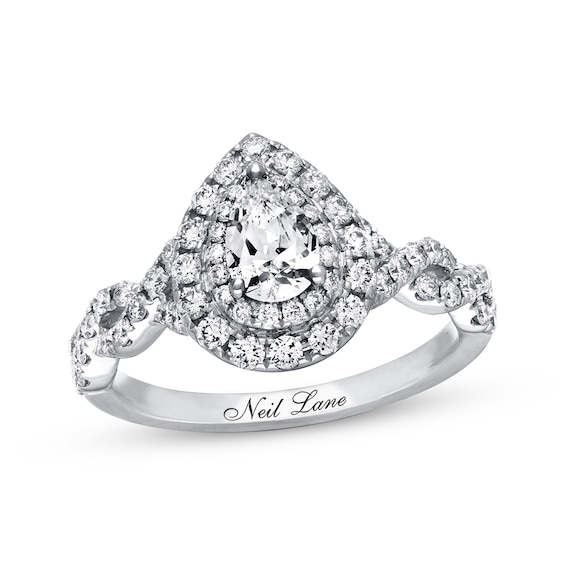 Previously Owned Neil Lane Pear-Shaped Diamond Double Halo Engagement Ring 1-1/8 ct tw 14K White Gold