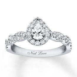 Previously Owned Neil Lane Engagement Ring 3/4 ct tw Pear & Round-cut Diamonds 14K White Gold