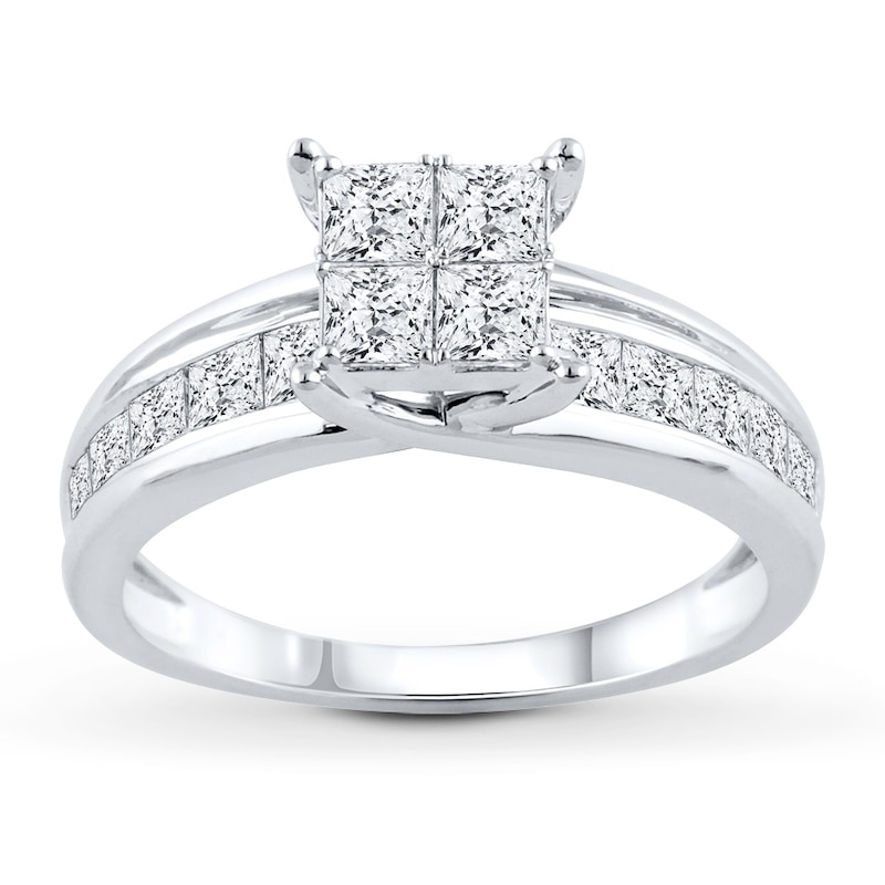 Main Image 1 of Previously Owned Diamond Engagement Ring 1-1/2 ct tw Princess & Round-cut 14K White Gold