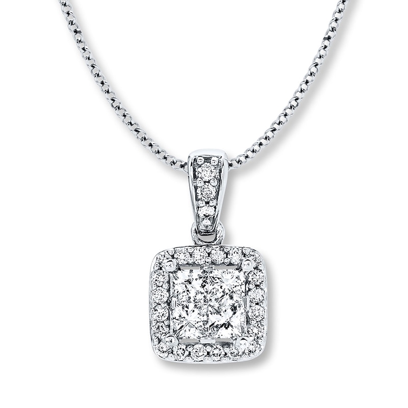 Main Image 1 of Previously Owned Diamond Necklace 1/2 ct tw Princess-cut/Round 14K White Gold