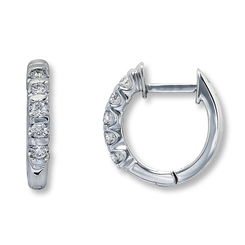 Main Image 1 of Previously Owned Diamond Hoop Earrings 1/4 ct tw Round-cut 14K White Gold