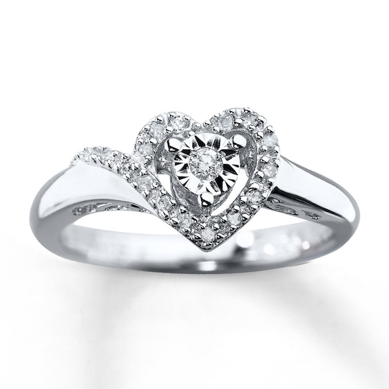 Previously Owned Heart Promise Ring 1/10 ct tw Round-cut Diamonds Sterling Silver - Size 5