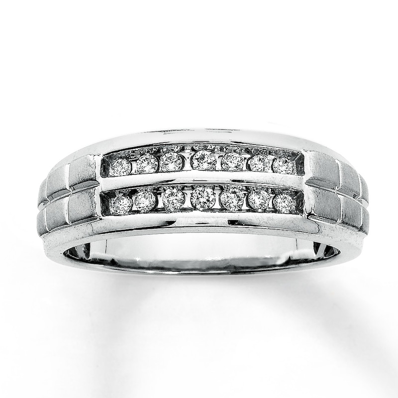 Previously Owned Men's Wedding Band 1/4 ct tw Diamonds Round-cut 10K White Gold - Size 6.25