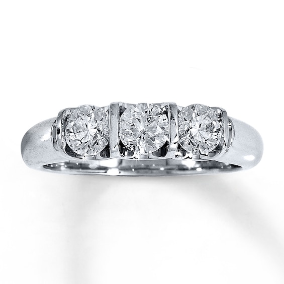 Previously Owned Three-Stone Diamond Engagement Ring 1 ct tw Round-cut 14K White Gold - Size 4.75