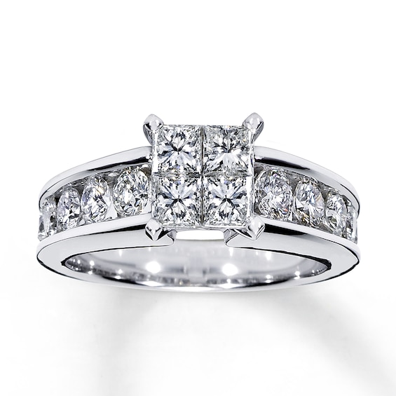 Previously Owned Diamond Engagement Ring 3-1/ ct tw Princess & Round-cut 14K White Gold