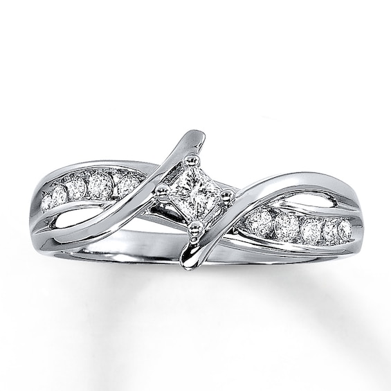 Previously Owned Previously Owned Promise Ring 1/4 ct tw Princess & Round-cut 10K White Gold - Size 4.5