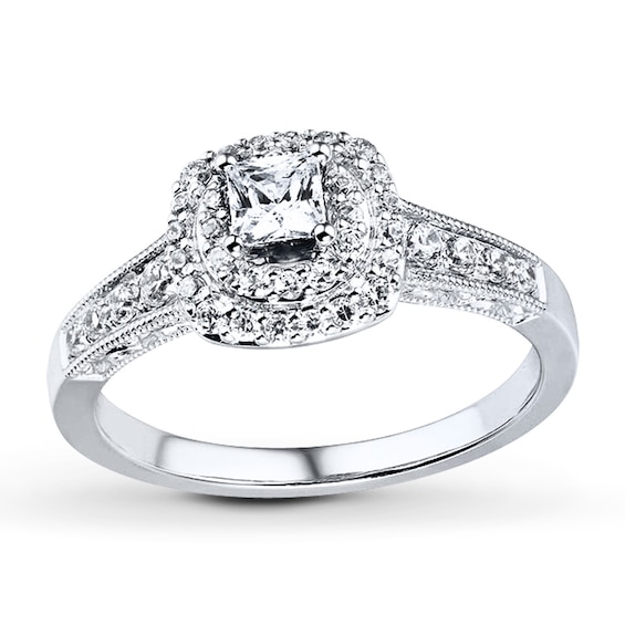 Previously Owned Diamond Engagement Ring 5/8 ct tw Princess & Round-cut 14K White Gold - 5