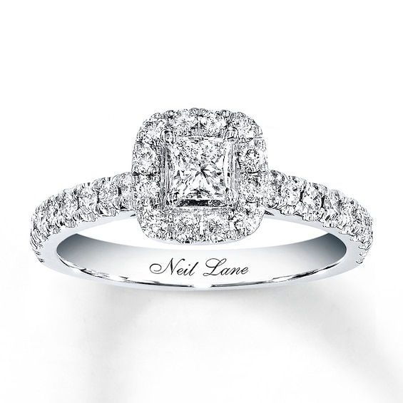 Previously Owned Neil Lane Ring 7/8 ct tw Princess & Round-cut Diamonds 14K White Gold