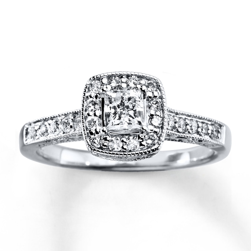 Previously Owned Diamond Engagement Ring 1/2 ct tw Princess & Round-cut 14K White Gold - Size 4.75