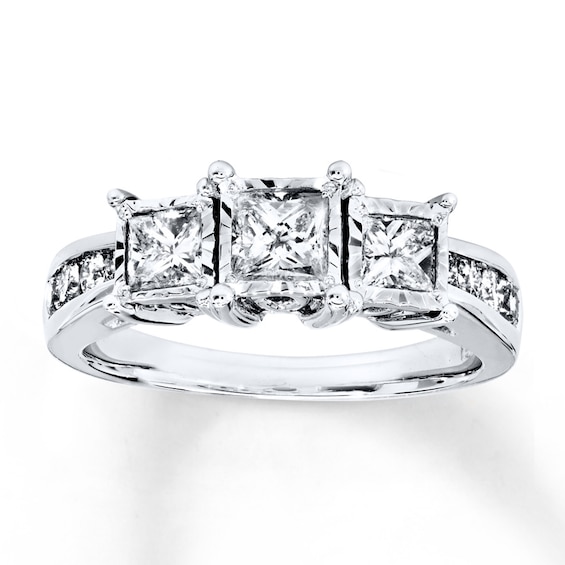 Previously Owned Diamond 3-Stone Ring 1 ct tw Princess & Round-cut 14K White Gold - Size 4.5