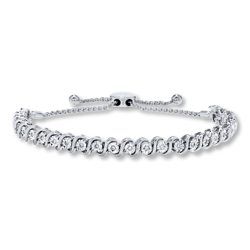 Main Image 1 of Previously Owned Diamond Bolo Bracelet 1/5 ct tw Round-cut Sterling Silver 9.5&quot;