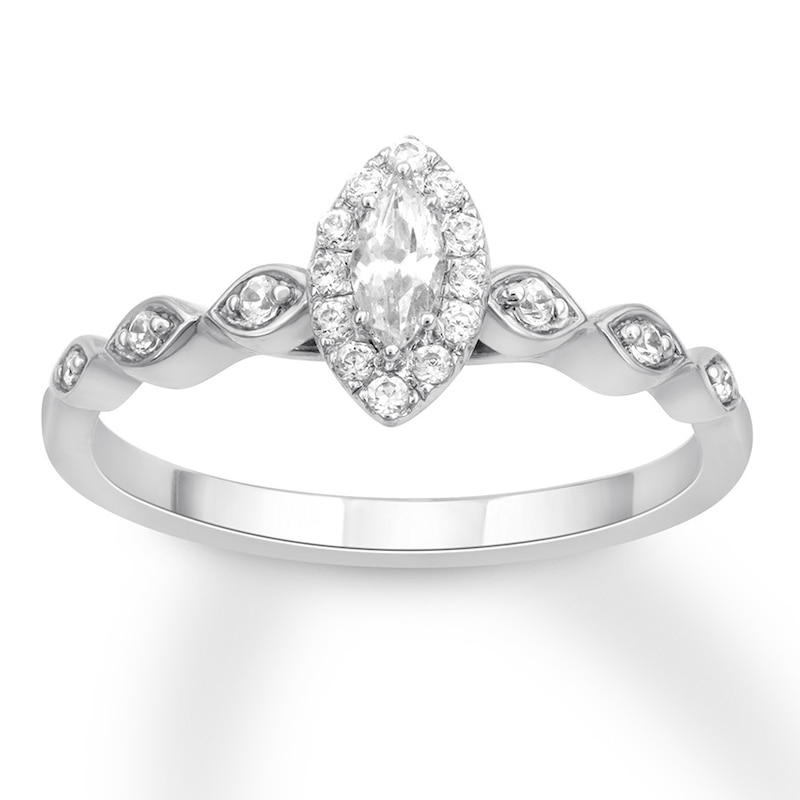 Main Image 1 of Previously Owned Diamond Engagement Ring 1/3 ct tw Marquise & Round-cut 10K White Gold