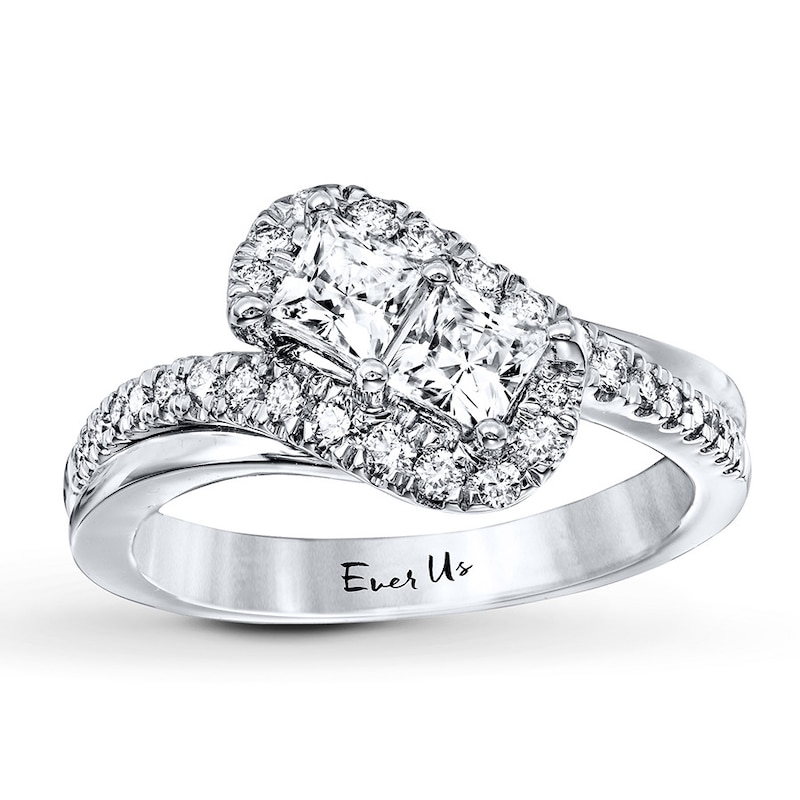 Main Image 4 of Previously Owned Ever Us Diamond Ring 1 ct tw Princess & Round-cut 14K White Gold