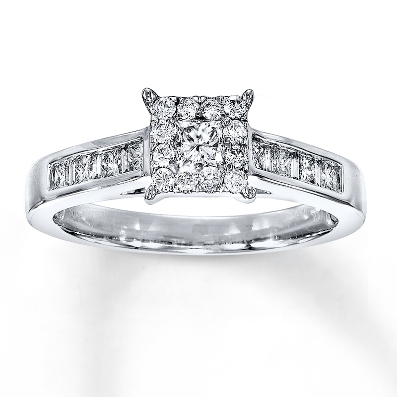 Previously Owned Diamond Engagement Ring 5/8 ct tw Princess, Baguette ...