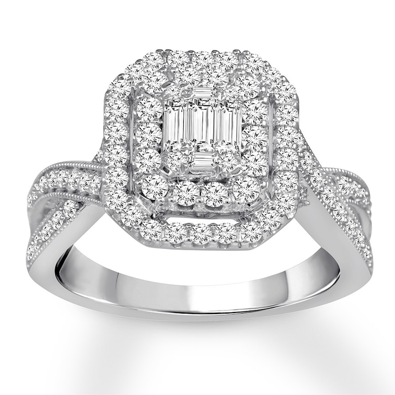 Previously Owned Diamond Engagement Ring 1 ct tw Round & Baguette-cut 14K White Gold - Size 9.75