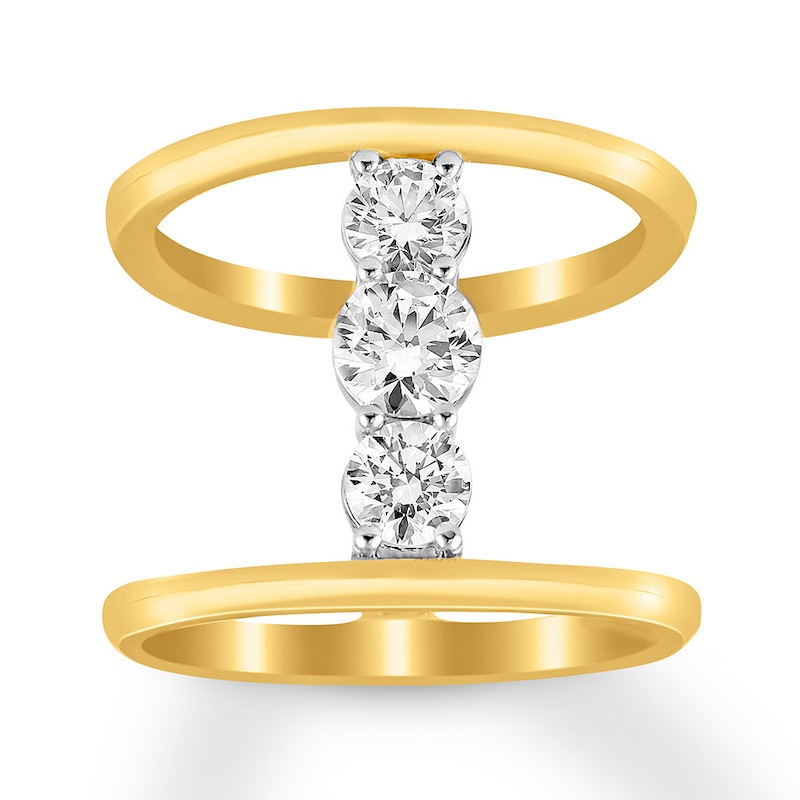 Previously Owned Diamond North South 3-Stone Ring 3/8 ct tw Round-cut 10K Yellow Gold - Size 10.5