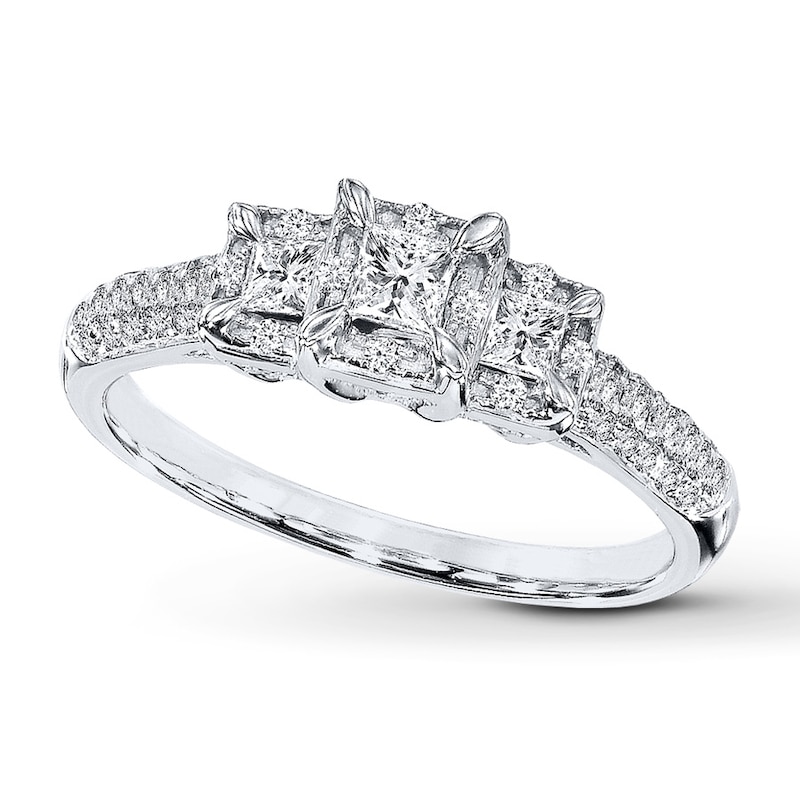 Previously Owned Diamond Engagement Ring 1/2 ct tw Princess & Round-cut 10K White Gold - Size 8.75