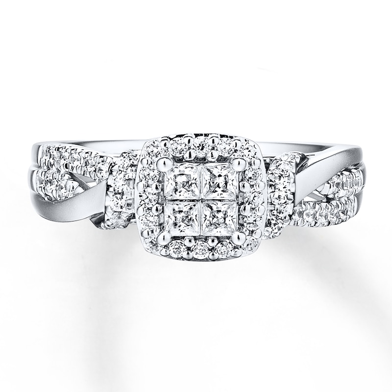 Previously Owned Diamond Engagement Ring 1/2 ct tw Princess & Round-cut 10K White Gold - Size 10