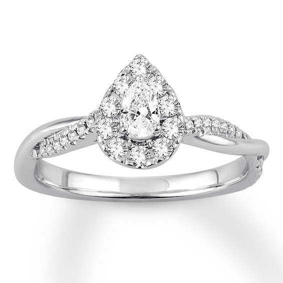 Previously Owned Pear-Shaped Diamond Engagement Ring 1/ ct tw Pear & Round-cut 14K White Gold