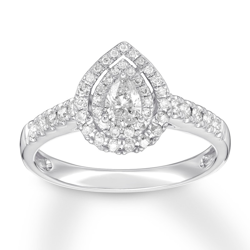 Main Image 1 of Previously Owned Diamond Engagement Ring 1/2 ct tw Pear & Round-cut 14K White Gold