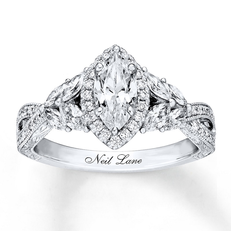 Main Image 1 of Previously Owned Neil Lane Engagement Ring 1-3/8 ct tw Marquise & Round-cut Diamonds 14K White Gold