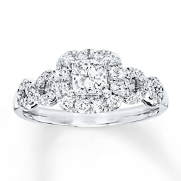 Previously Owned Diamond Engagement Ring 7/8 ct tw Princess & Round-cut 14K White Gold