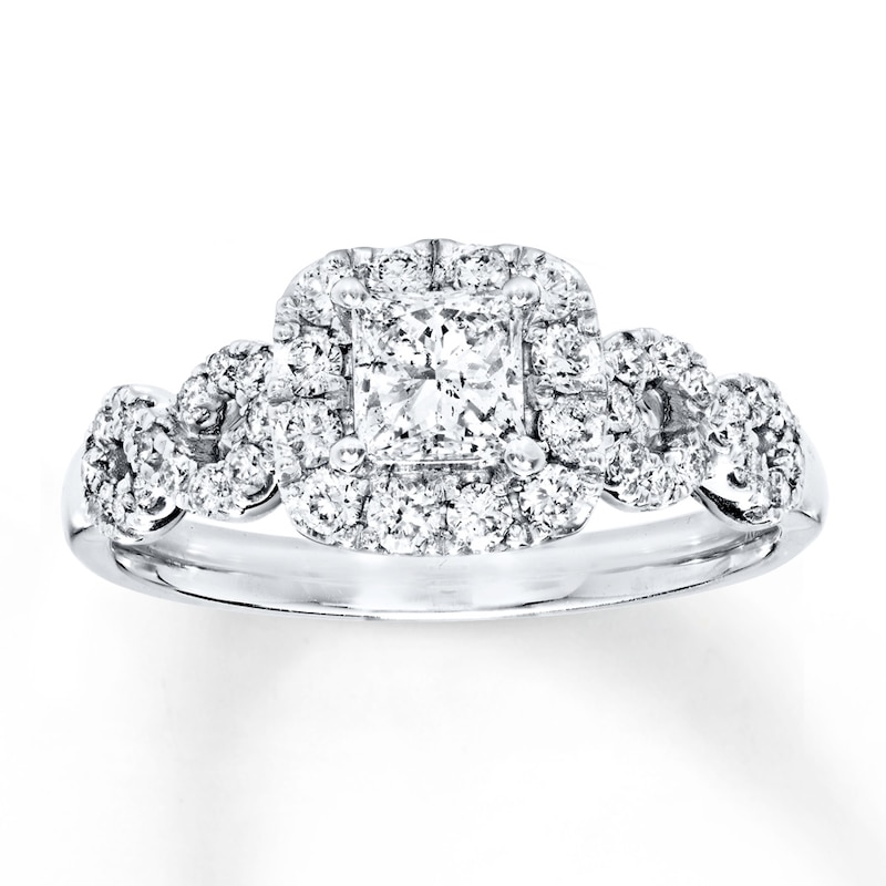 Main Image 1 of Previously Owned Diamond Engagement Ring 7/8 ct tw Princess & Round-cut 14K White Gold