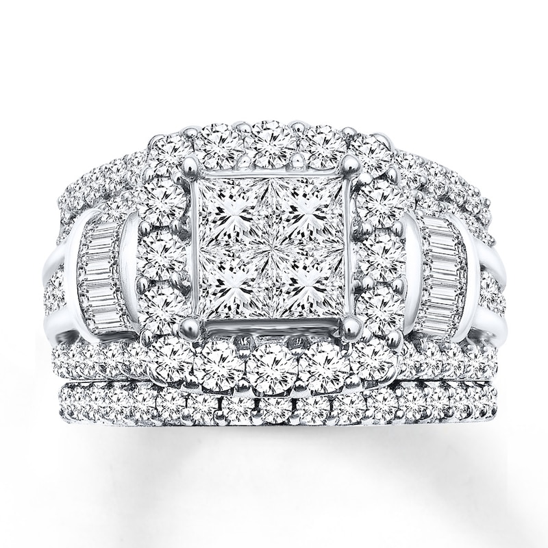 Main Image 1 of Previously Owned Diamond Bridal Set 3 ct tw Baguette & Round-cut 14K White Gold