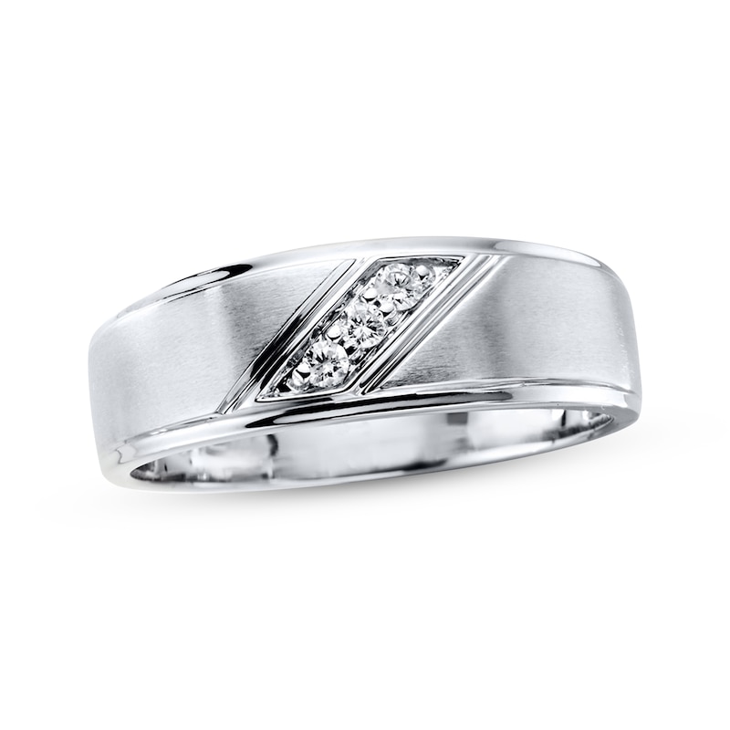 Main Image 1 of Previously Owned Men's Diamond Wedding Band 1/10 ct tw Round-cut 10K White Gold - Size 13