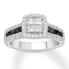 Thumbnail Image 0 of Previously Owned Black/White Diamond Engagement Ring 3/4 ct tw Princess-cut 14K White Gold - Size 4.25